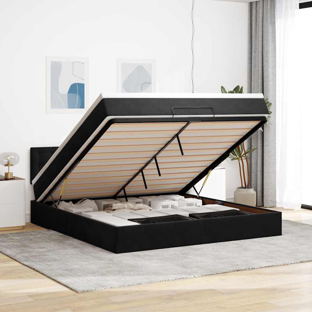 vidaXL Οθωμανικό κρεβάτι με στρώμα & LEDs Μαύρο 160x200cm Velvet