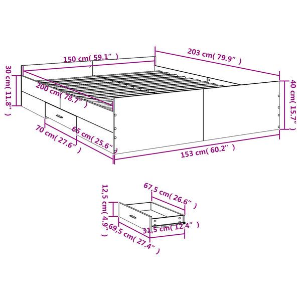 vidaXL Πλαίσιο Κρεβατιού με Συρτάρια Γκρι Sonoma 150x200εκ. Επεξ. Ξύλο