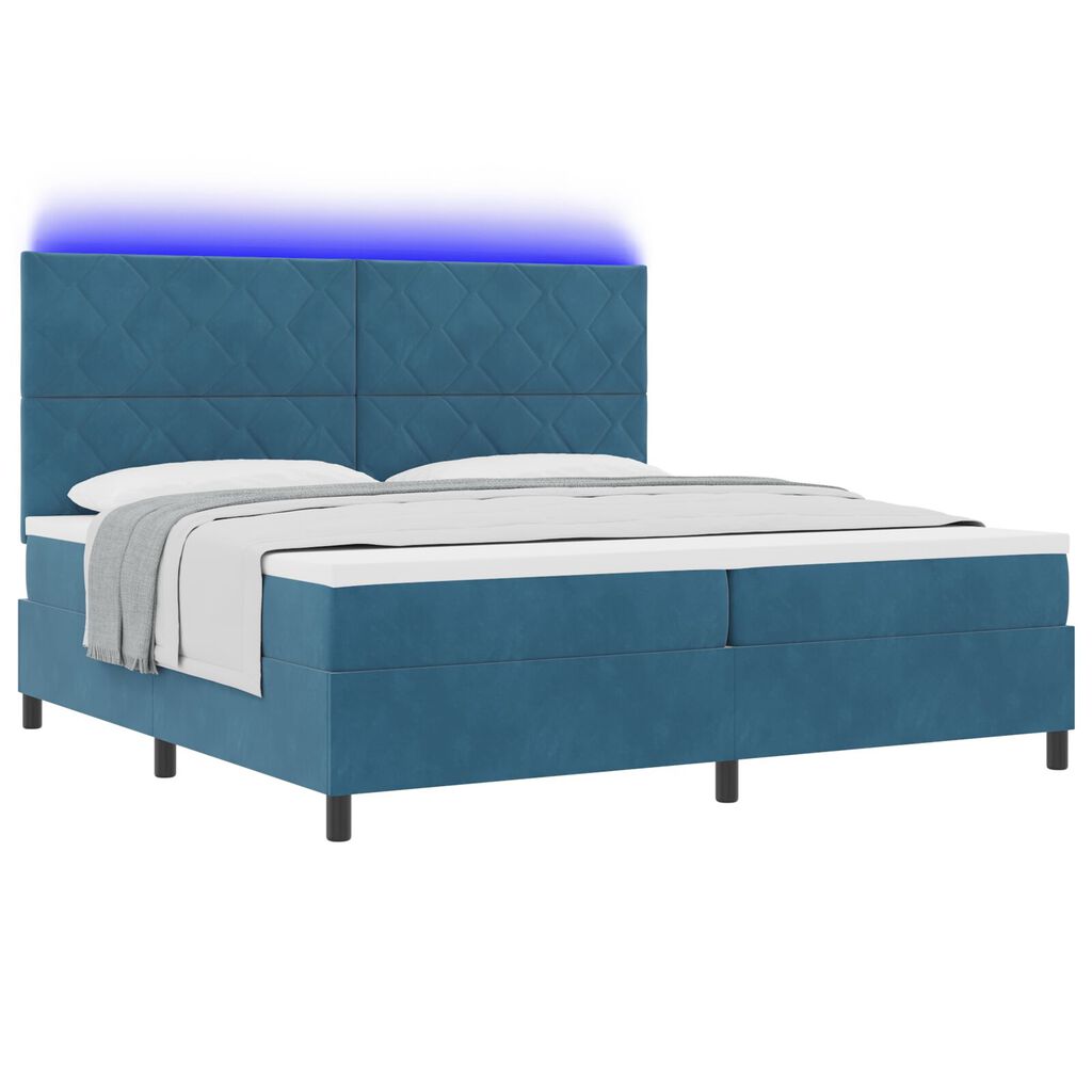 vidaXL Κρεβάτι με Στρώμα & LED Σκούρο Μπλε 200x200 εκ Βελούδο