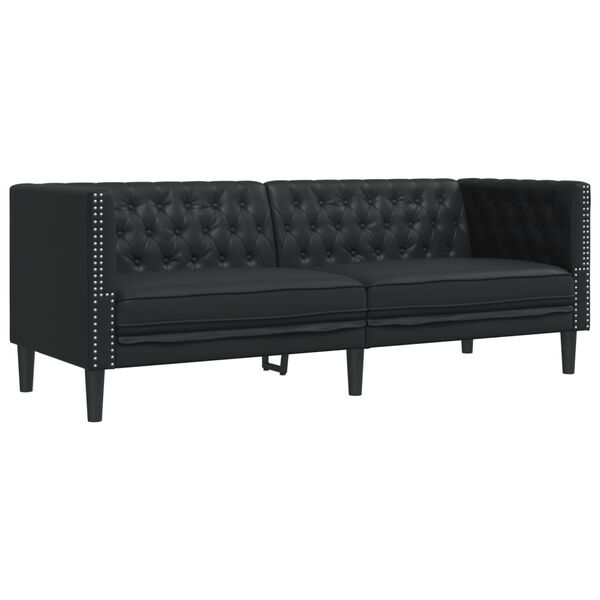 vidaXL Καναπές Chesterfield 3 θέσεων Μαύρο από Συνθετικό Δέρμα
