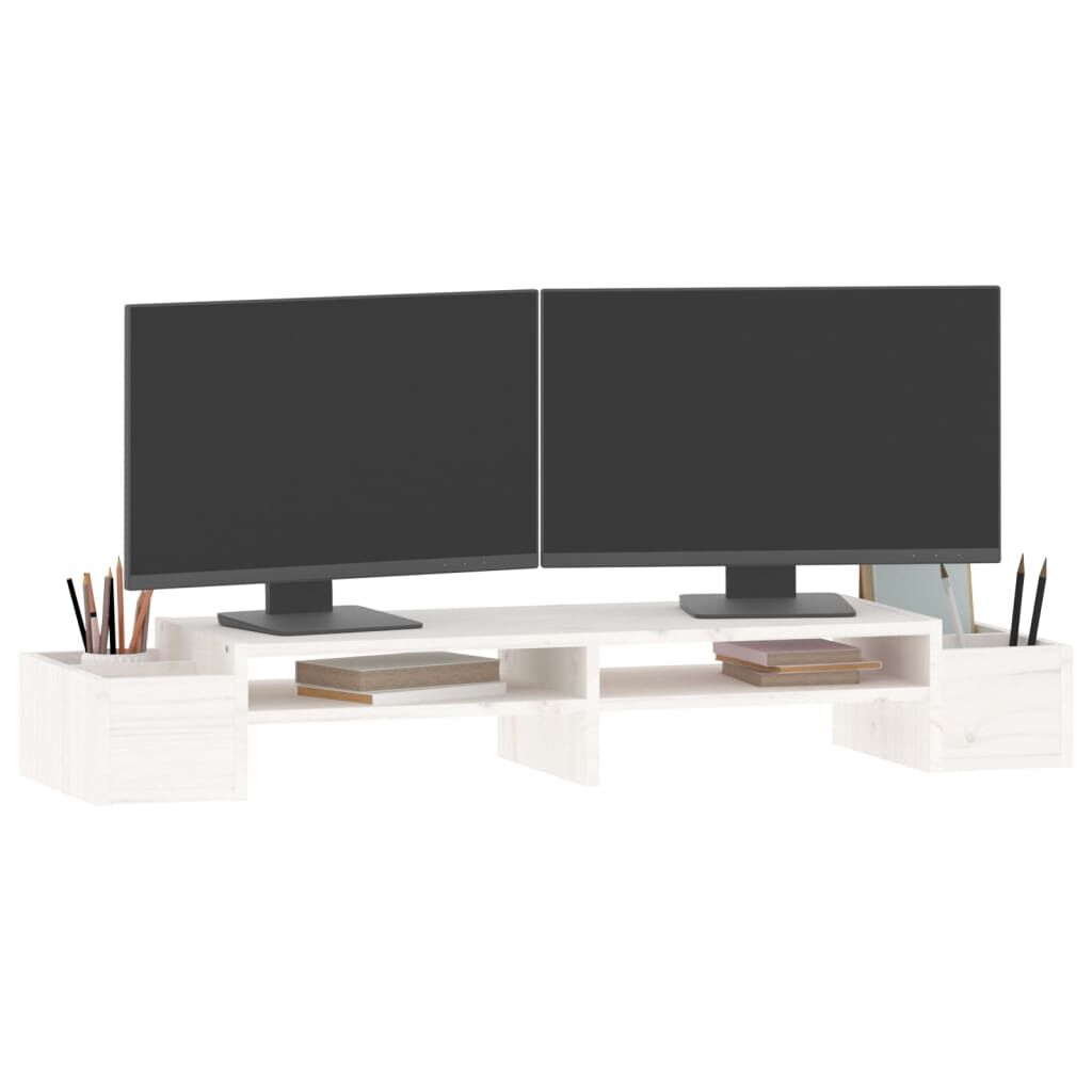 vidaXL Βάση Οθόνης Λευκή 100x27,5x15 εκ. από Μασίφ Ξύλο Πεύκου