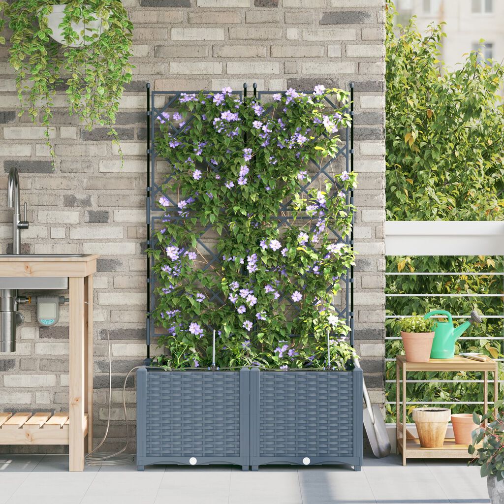 vidaXL Γλάστρες Κήπου με Σύστημα Άρδευσης 2 τεμ Ανοιχτό Γκρι