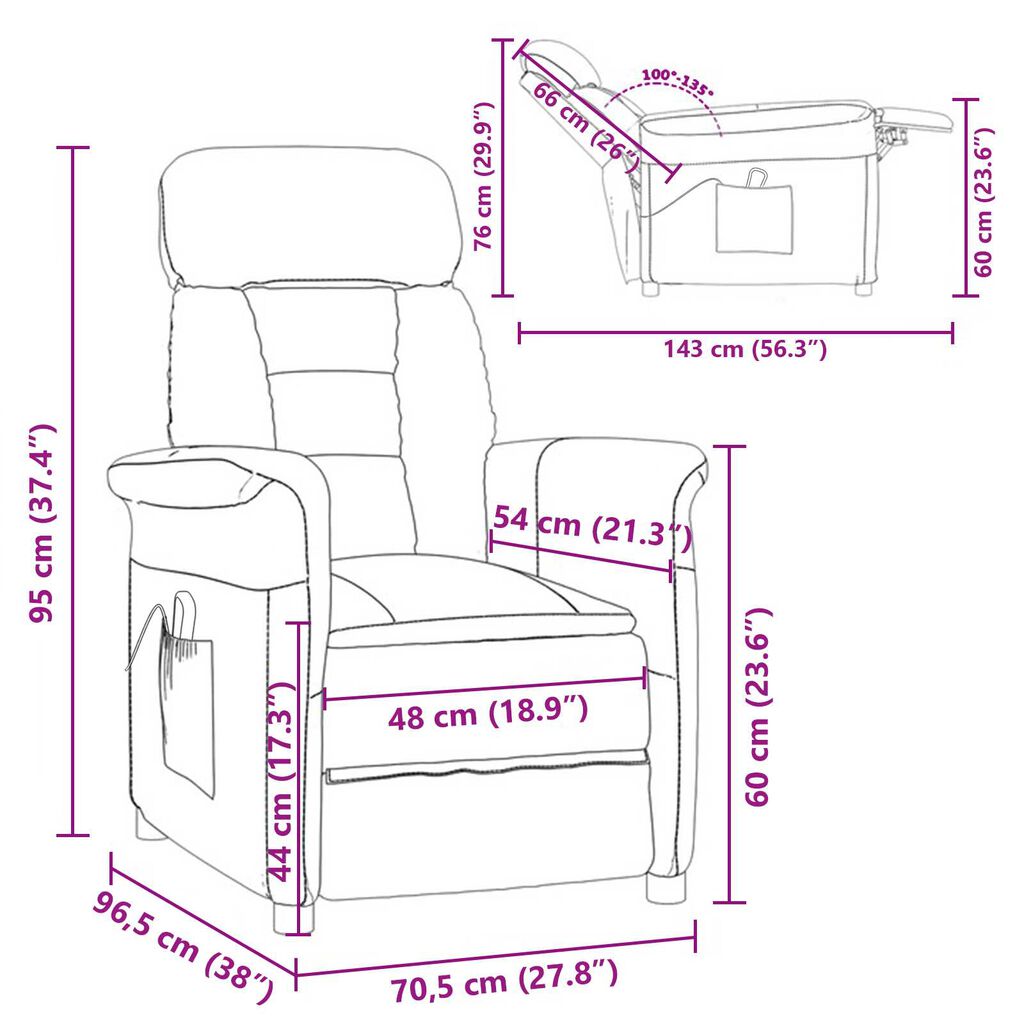 vidaXL Καρέκλα μασάζ Ανοιχτό γκρι 70.5 x 96.5 x 95 cm Πολυεστέρας