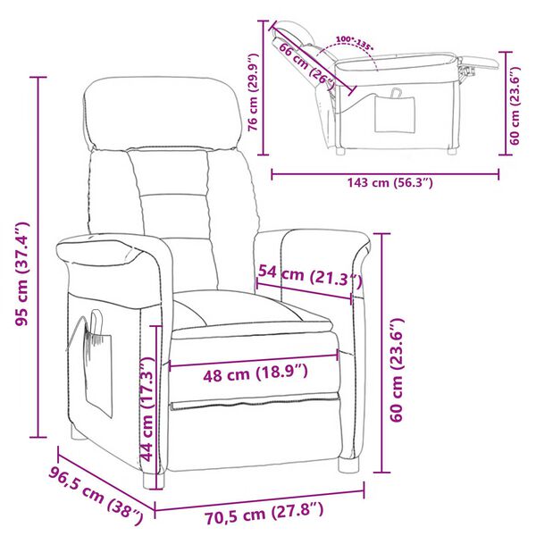 vidaXL Καρέκλα μασάζ Ανοιχτό γκρι 70.5 x 96.5 x 95 cm Πολυεστέρας