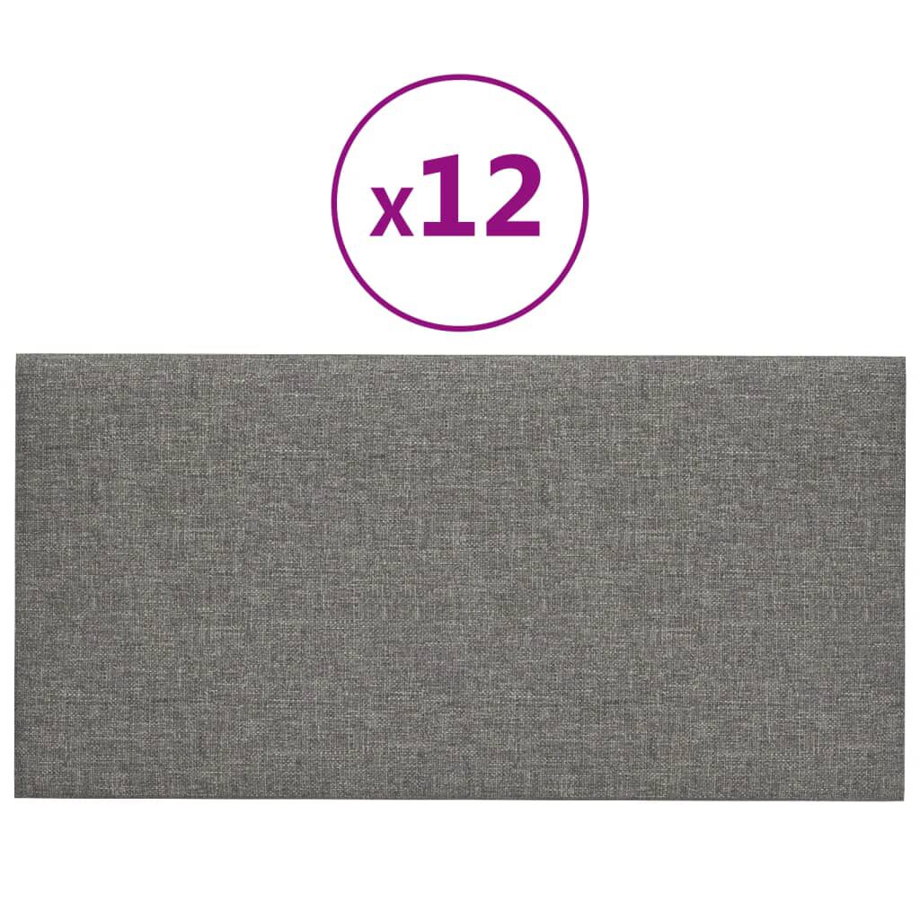 vidaXL Πάνελ Τοίχου 12 τεμ. Ανοιχτό Γκρι 30x15 εκ. 0,54 μ² Υφασμάτινα