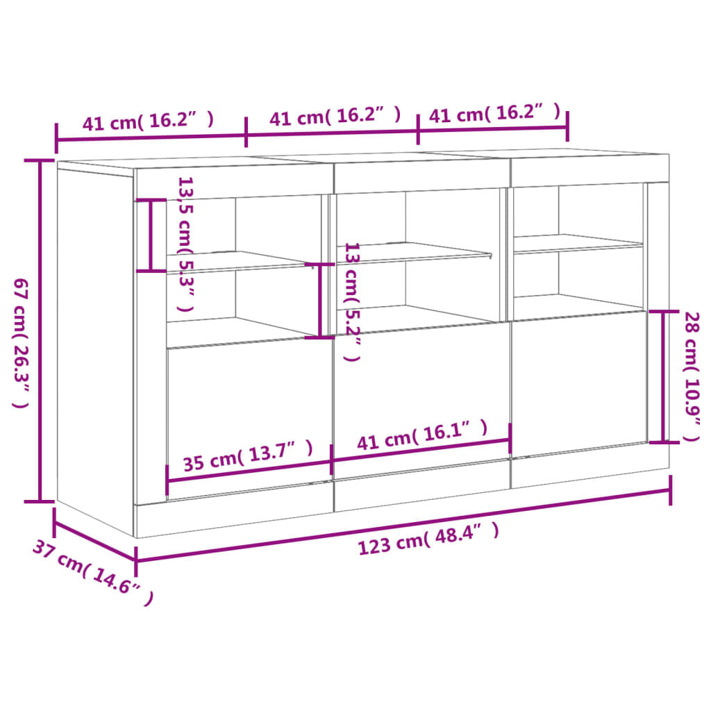 vidaXL Μπουφές με LED Γκρι Σκυροδέματος 123 x 37 x 67 εκ.