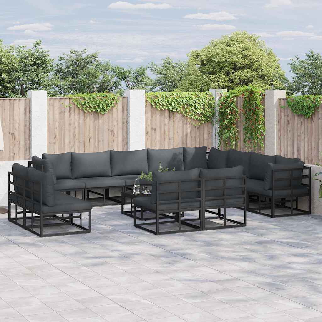 vidaXL Σετ Καναπέ Κήπου με μαξιλάρι 12 pcs Μαύρο Αλουμίνιο