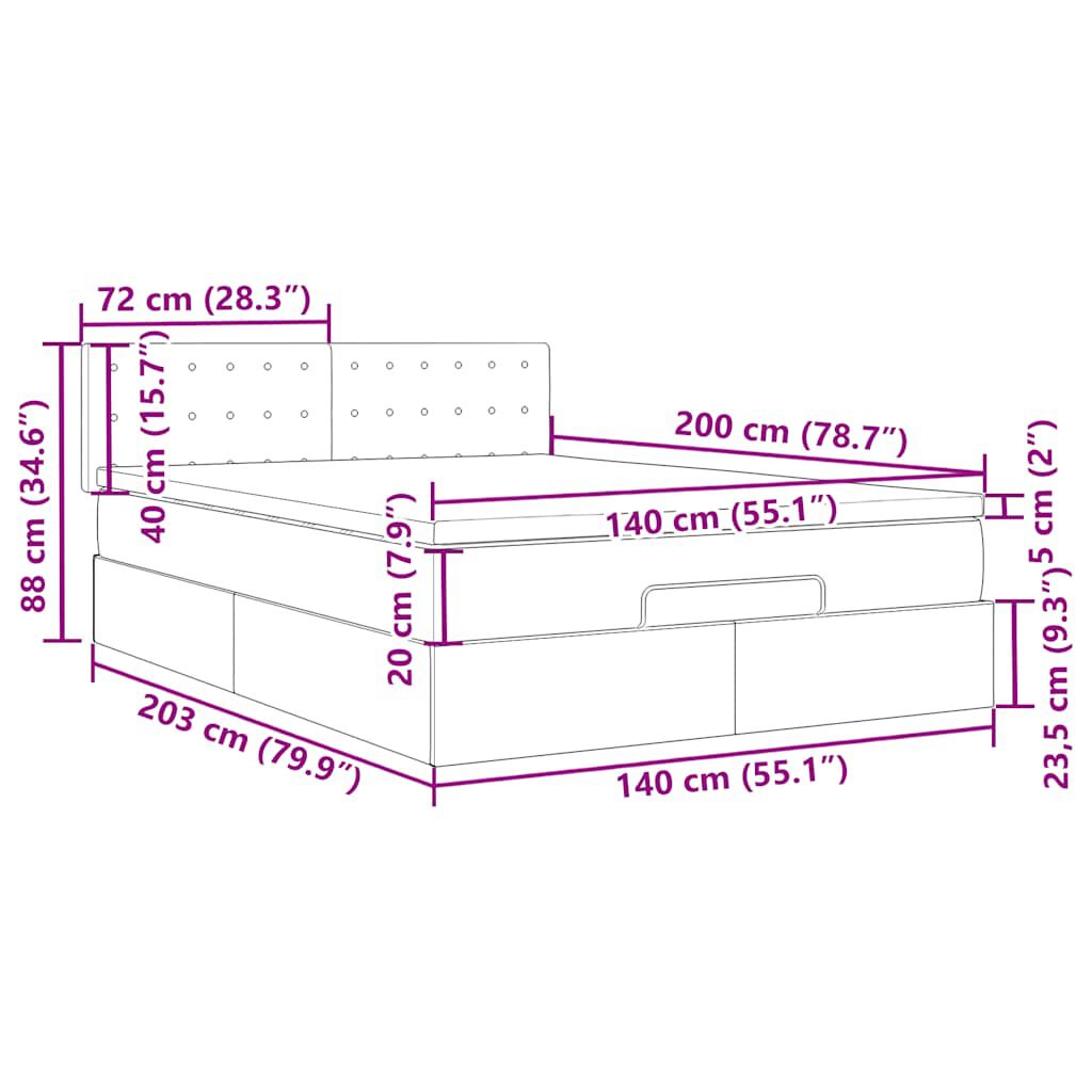 vidaXL Οθωμανικό κρεβάτι με στρώμα Σκούρο γκρι 140x200cm ύφασμα