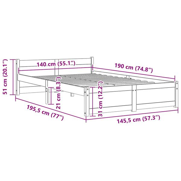 vidaXL Πλαίσιο Κρεβατιού 140 x 190 εκ. από Μασίφ Ξύλο