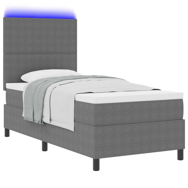 vidaXL Κρεβάτι Box Spring με Στρώμα & LED Ανοιχτό Γκρι 80x200 εκ. Ύφασμα Κορντούρο