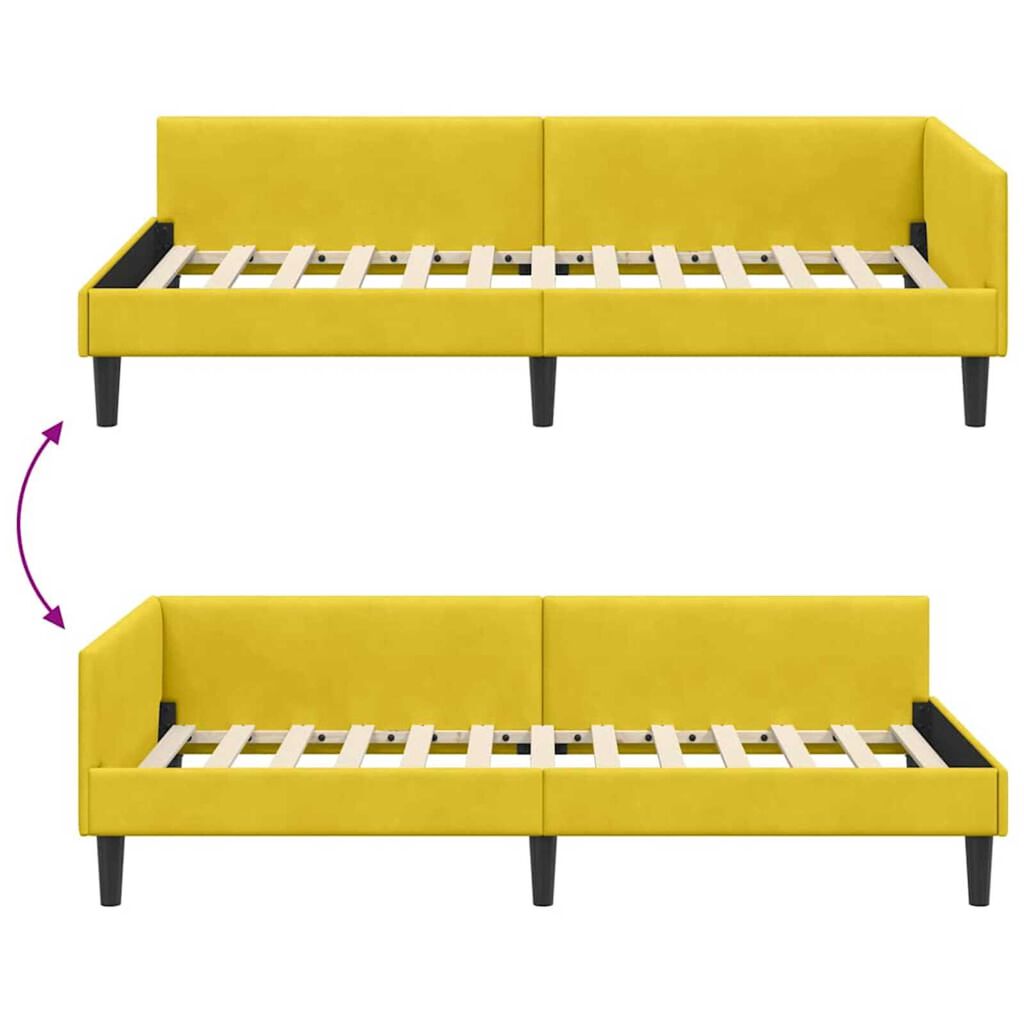 vidaXL Πλαϊνό Κρεβάτι Κίτρινο 90 x 200 cm Βελούδο και Στιβαρή ξυλεία