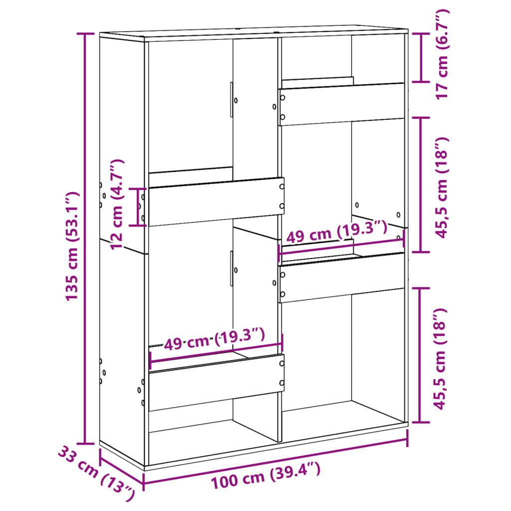 vidaXL Βιβλιοθήκη Μαύρη 100x33x135 εκ. από Επεξεργασμένο Ξύλο