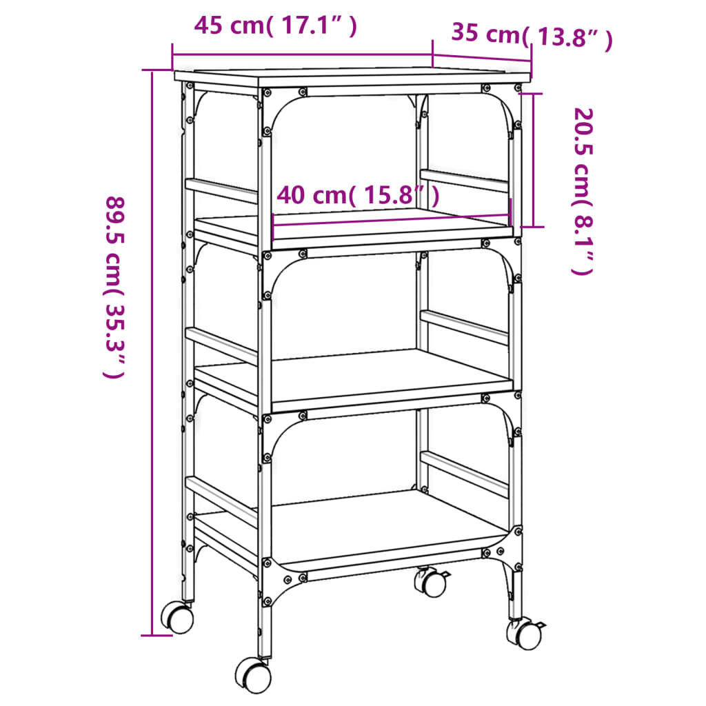 vidaXL Τρόλεϊ Κουζίνας Sonoma Δρυς 45x35x89,5 εκ. Επεξεργασμένο Ξύλο
