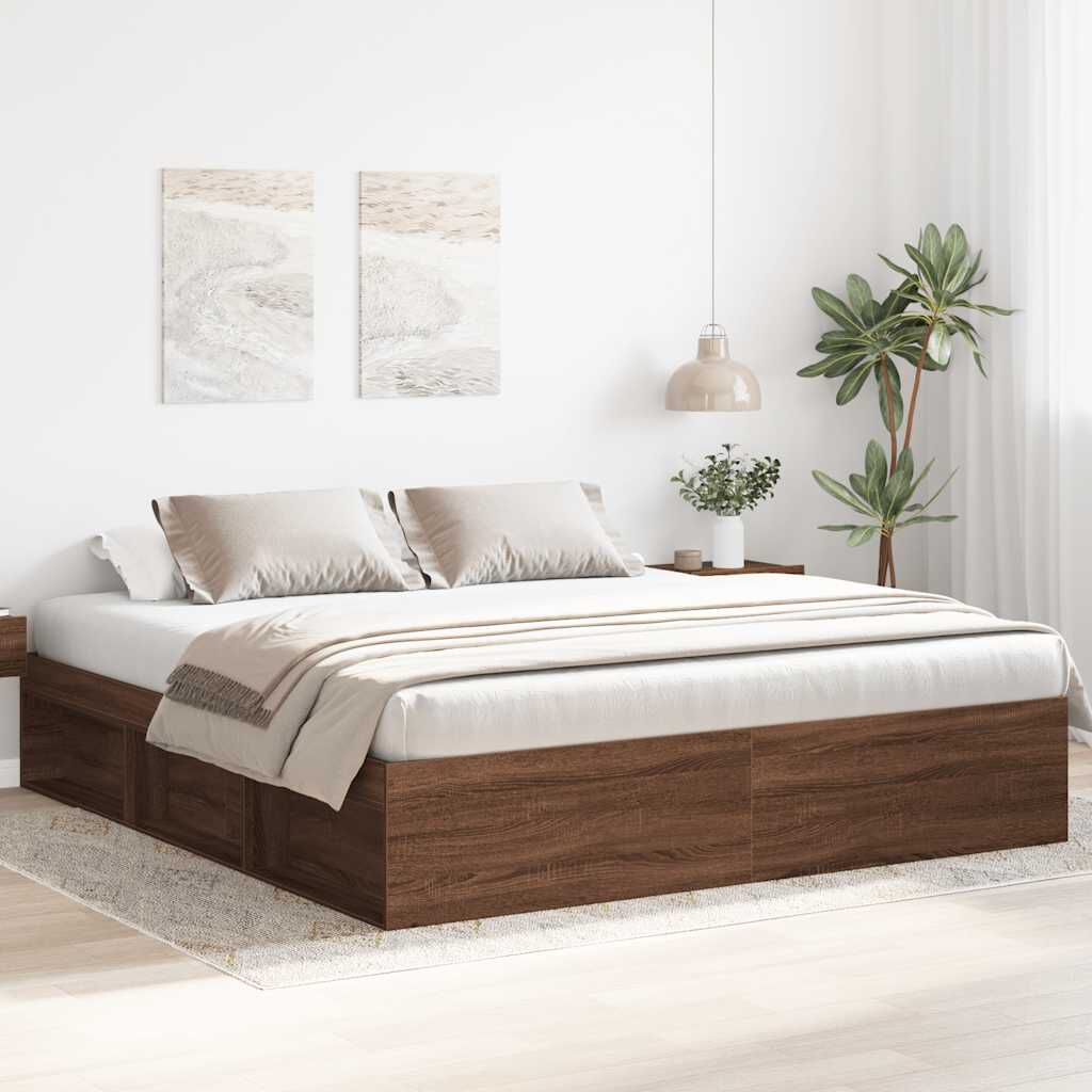 vidaXL Πλαίσιο Κρεβατιού Καφέ Δρυς 180 x 200 εκ. Super King