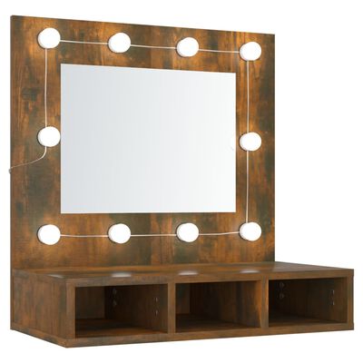 vidaXL Έπιπλο Καθρέπτη με LED Καπνιστή Δρυς 60x31,5x62 εκ.