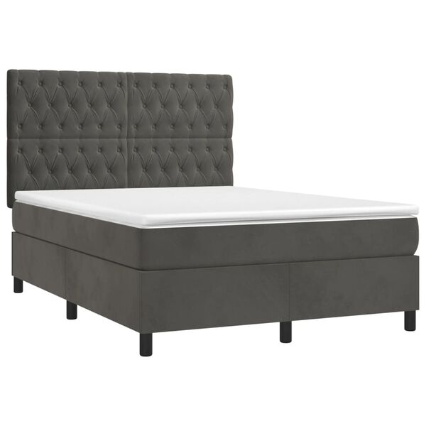 vidaXL Κρεβάτι Boxspring με Στρώμα & LED Σκ. Γκρι 140x200εκ. Βελούδινο