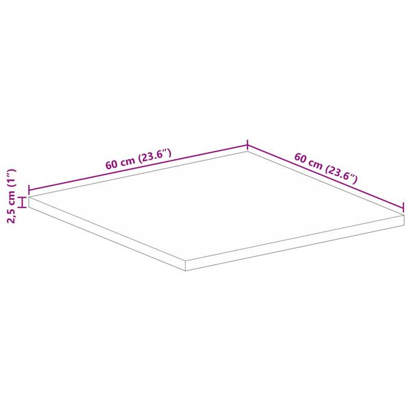 vidaXL Επιφάνεια Τραπεζιού Τετράγωνη 60x60x2,5 εκ. Μασίφ Ξύλο Μάνγκο