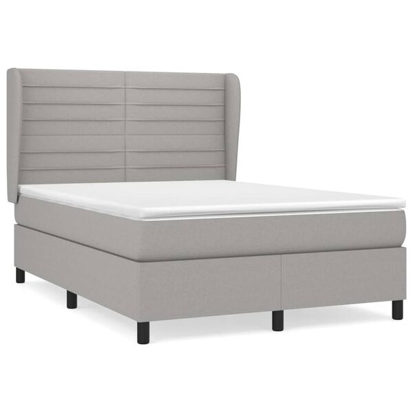 vidaXL Κρεβάτι Boxspring με Στρώμα Ανοιχτό Γκρι 140x190 εκ. Υφασμάτινο
