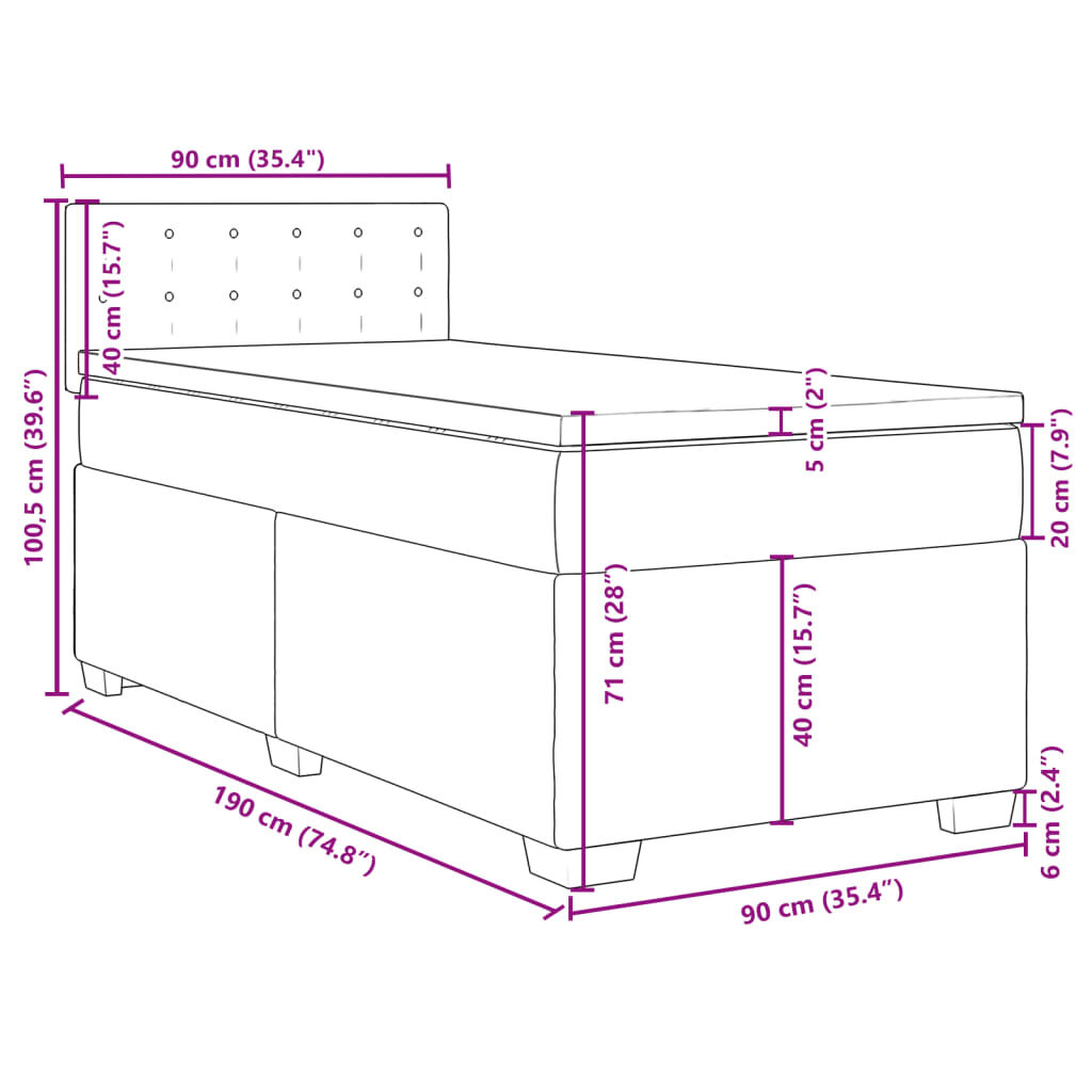 vidaXL Κρεβάτι Boxspring με Στρώμα Σκούρο Γκρι 90x190 εκ. Βελούδινο