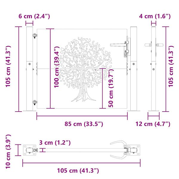 vidaXL Πύλη Κήπου με Σχέδιο Δέντρου 105 x 105 εκ. από Ατσάλι Corten