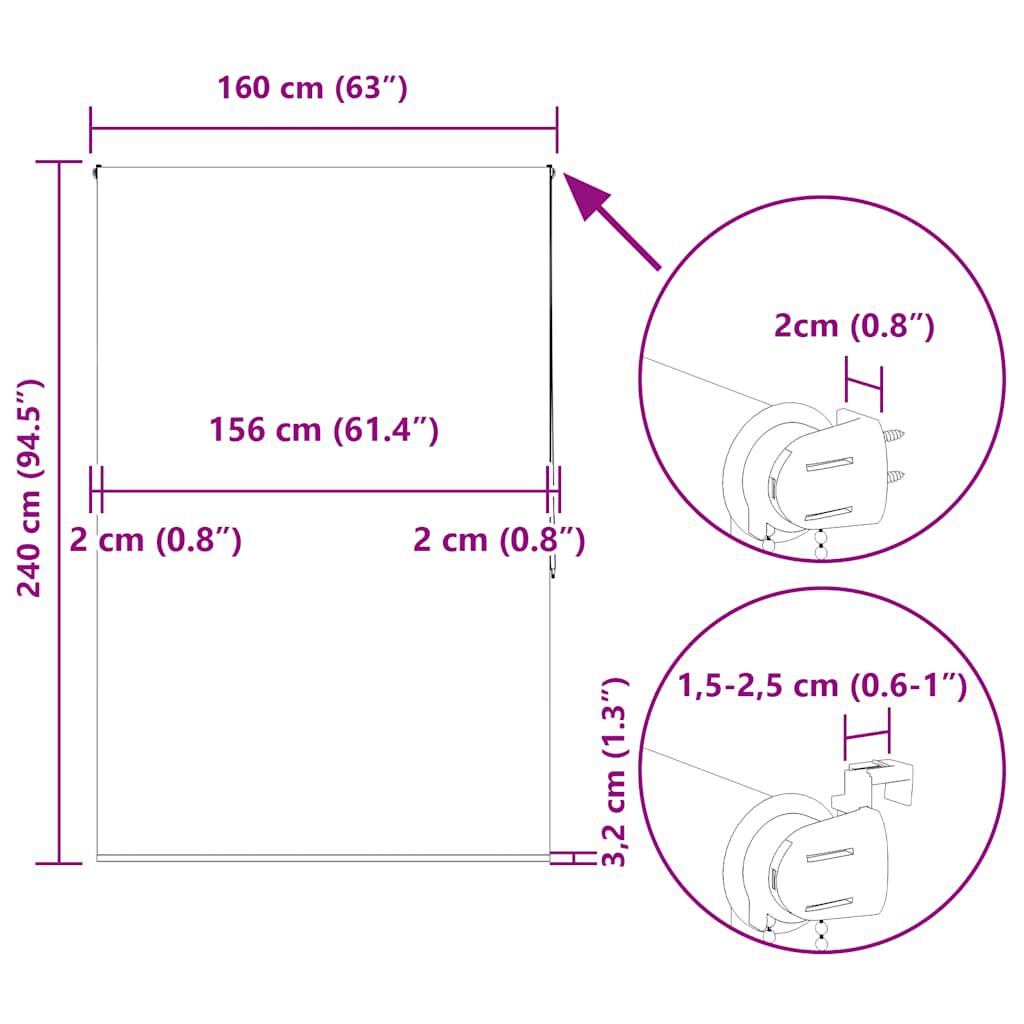 vidaXL Κουρτίνα Μπάνιου Ρολό 160x240 εκ. Πλάτος υφάσματος 156 εκ.