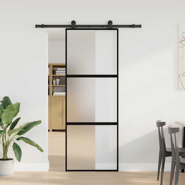 vidaXL Συρόμενη πόρτα με σετ υλικού 76x205 cm από γυαλί&Αλουμίνιο