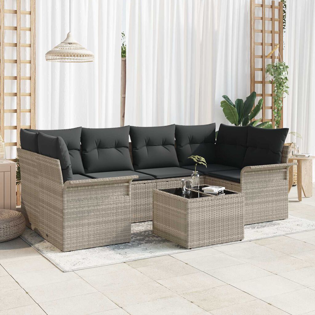 vidaXL Σετ Καναπέ Κήπου 7 pcs Ανοιχτό γκρι Πολυ ράταν