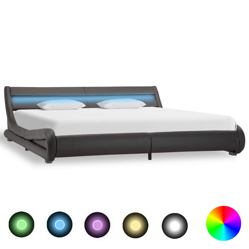 vidaXL Πλαίσιο Κρεβατιού με LED Γκρι 180 x 200 εκ. από Συνθετικό Δέρμα