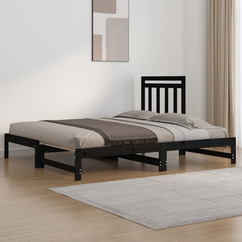 vidaXL Καναπές Κρεβάτι Συρόμενος Μαύρος 2x(90x200) εκ. από Μασίφ Πεύκο
