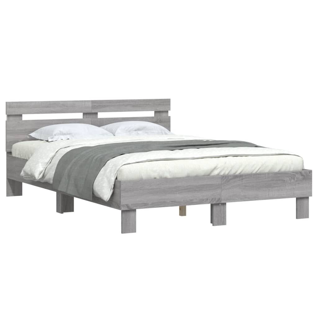 vidaXL Πλαίσιο Κρεβατιού με Κεφαλάρι/LED Γκρι Sonoma 120x190 εκ.