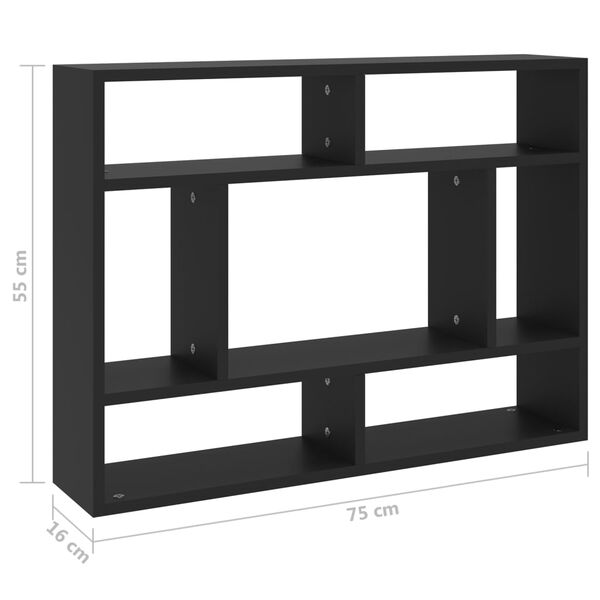 vidaXL Ραφιέρα Τοίχου Μαύρο 75x16x55 εκ. από Επεξεργασμένο Ξύλο