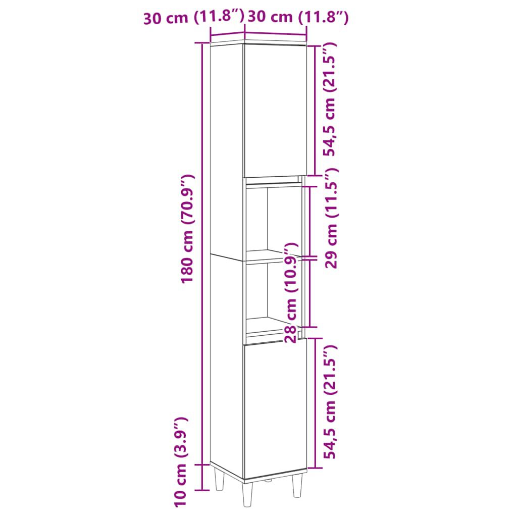 vidaXL Ντουλάπι Μπάνιου Sonoma Δρυς 30x30x190 εκ. Επεξεργασμένο Ξύλο