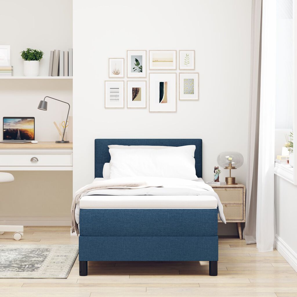 vidaXL Κρεβάτι Box Spring με στρώμα Μπλε 90x190 εκ Υφασμάτινο