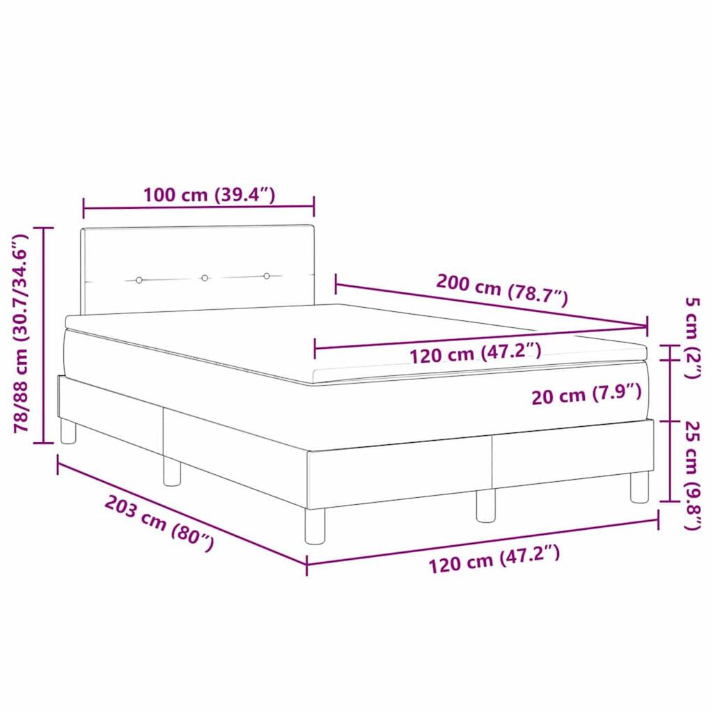 vidaXL Κρεβάτι με ελατήρια με στρώμα Μπλε 120 x 200 cm ύφασμα