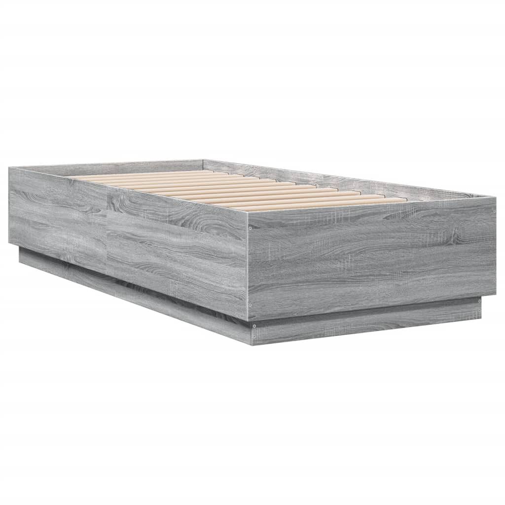 vidaXL Πλαίσιο Κρεβατιού με LED Γκρι Sonoma 90x200 εκ. Επεξεργ. Ξύλο