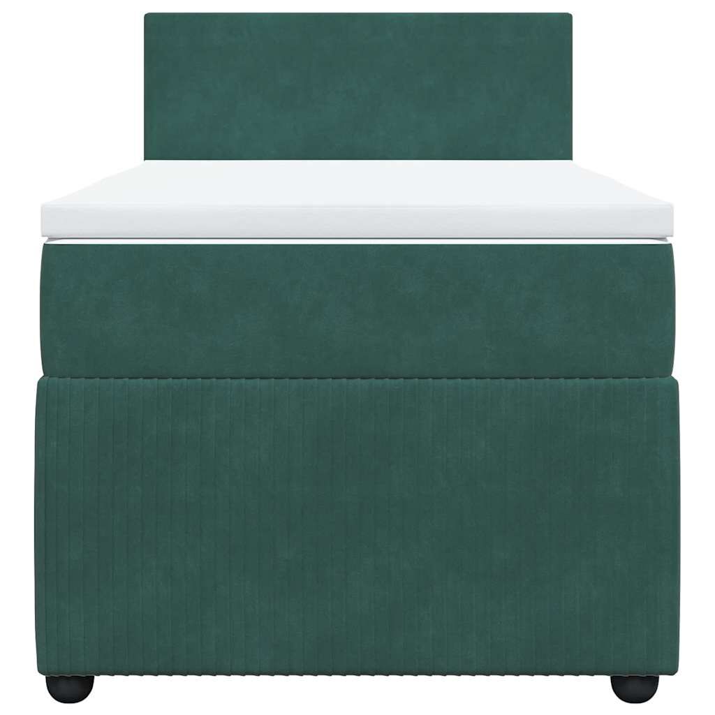 vidaXL Κρεβάτι Boxspring με Στρώμα Σκούρο Πράσινο 90x190 εκ. Βελούδινο