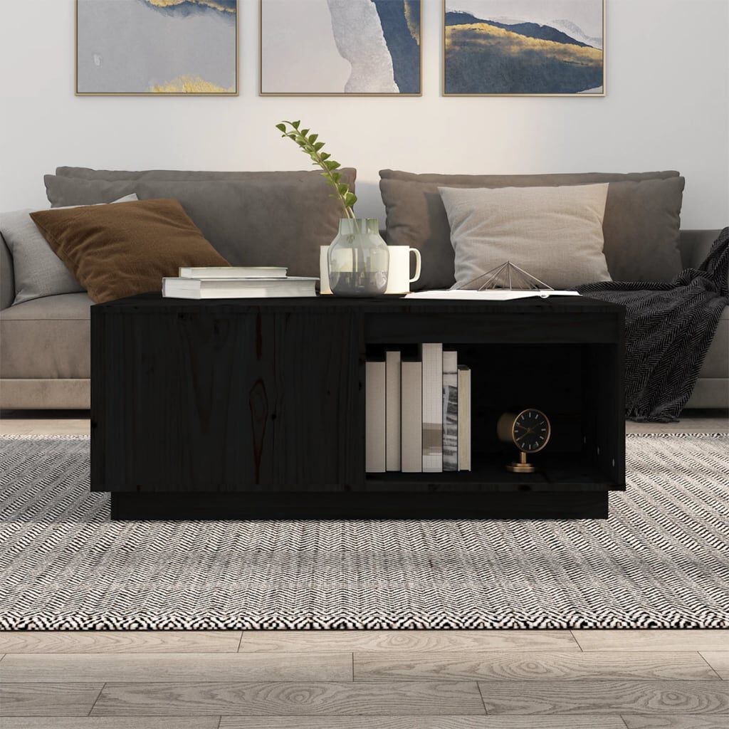 vidaXL Τραπεζάκι Σαλονιού Μαύρο 100x101x40,5 εκ. από Μασίφ Ξύλο Πεύκου