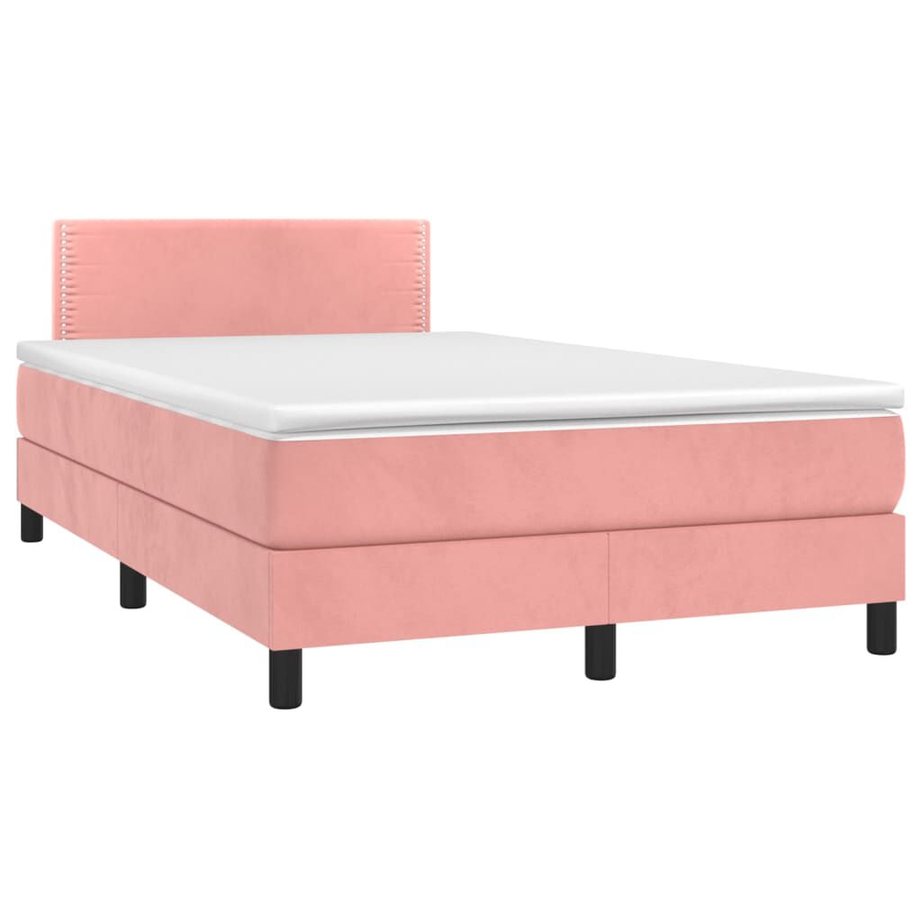 vidaXL Κρεβάτι Boxspring με Στρώμα Ροζ 120x200 εκ. Βελούδινο