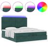vidaXL Οθωμανικό κρεβάτι με στρώματα & LEDs Σκούρο πράσινο Βελούδο
