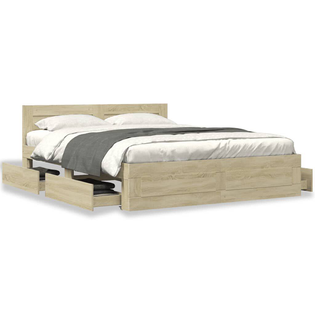 vidaXL Πλαίσιο Κρεβατιού με Κεφαλάρι Sonoma Δρυς 150x200εκ. Επεξ. Ξύλο