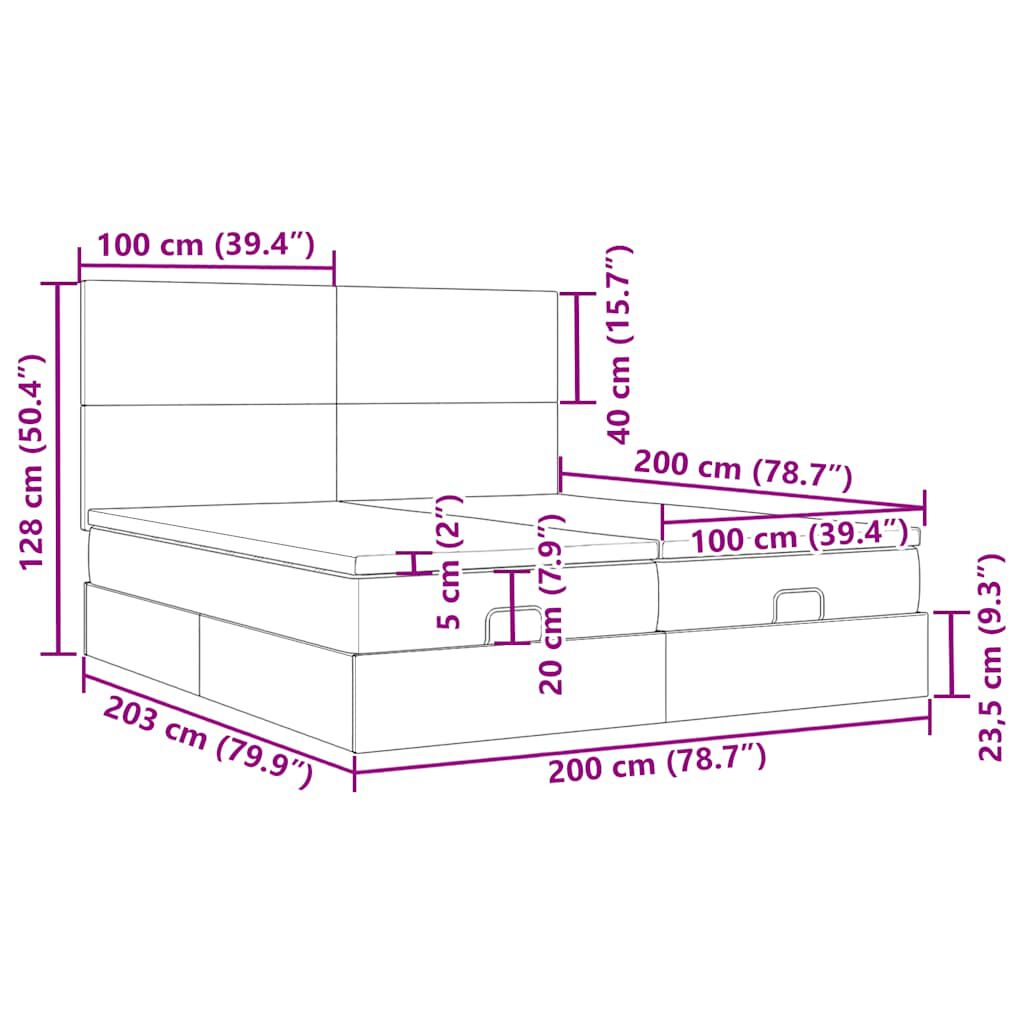 vidaXL Οθωμανικό κρεβάτι με στρώματα & LEDs Ροζ 200x200cm Velvet