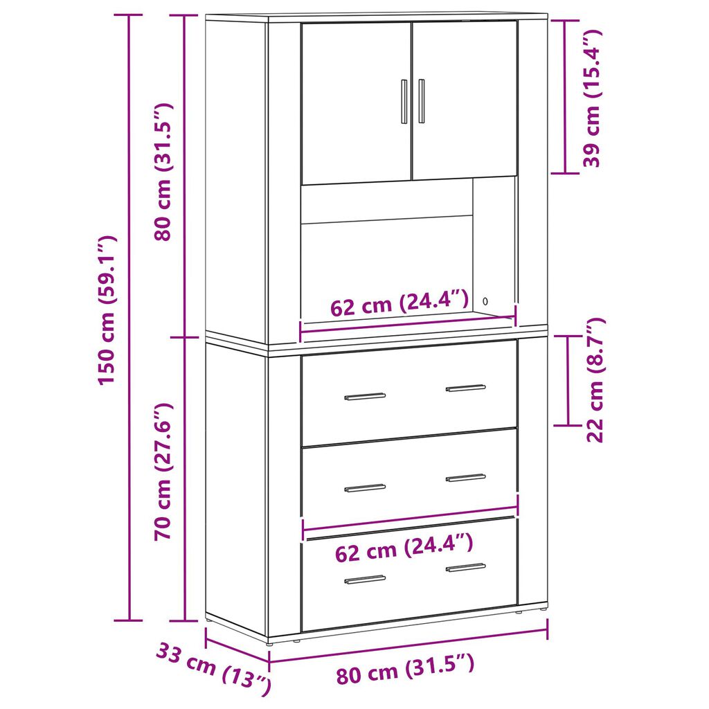 vidaXL Υψηλό Έπιπλο Παλιού Ξύλου 80x33x150 εκ. Κατασκευασμένη Ξυλεία