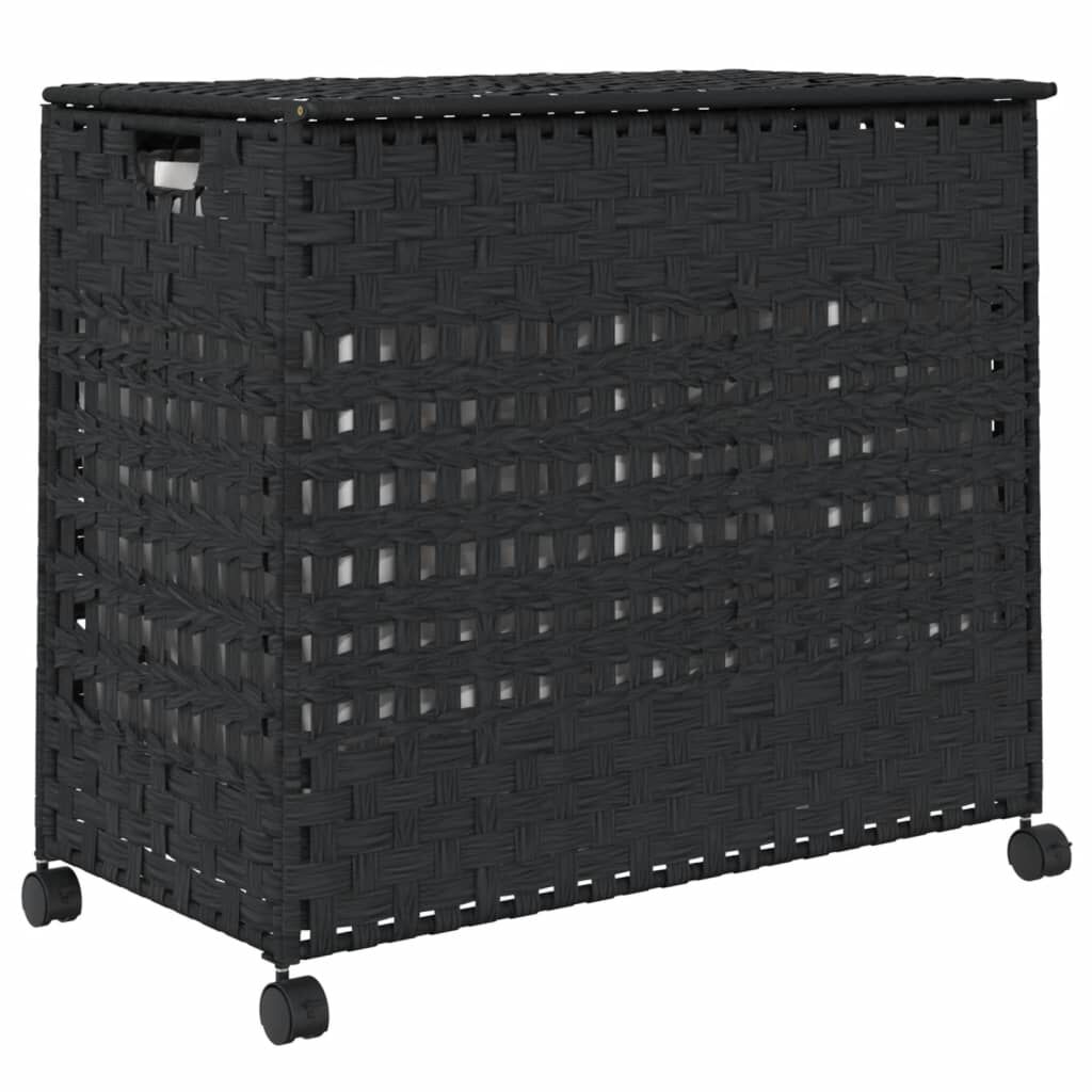 vidaXL Καλάθι Άπλυτων με Τροχούς Μαύρο 66x35x60 εκ. από Ρατάν