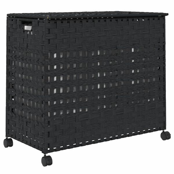 vidaXL Καλάθι Άπλυτων με Τροχούς Μαύρο 66x35x60 εκ. από Ρατάν