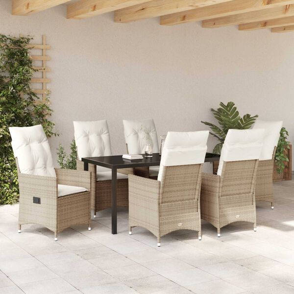 vidaXL Σέτ φαγητού για κήπο με μαξιλάρι 7 pcs Μπεζ Πολυ ράταν