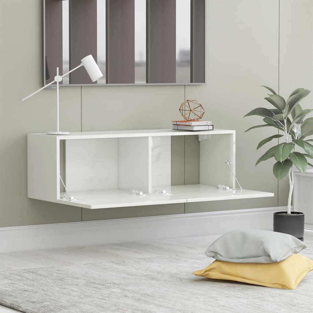 vidaXL Έπιπλο Τηλεόρασης Γυαλιστερό Λευκό 100x30x30 εκ. από Επεξ. Ξύλο