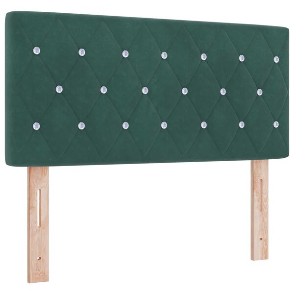 κρεβάτι box spring με μαξιλάρι και LED vidaXL σκούρο πράσινο 90x190 εκ. βελούδο