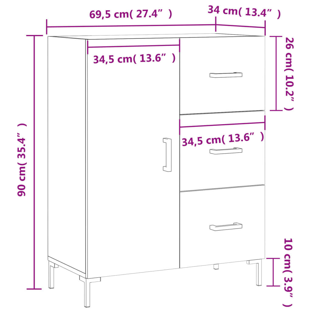vidaXL Ντουλάπι Γκρι Σκυροδέματος 69,5x34x90 εκ. Επεξεργασμένο Ξύλο