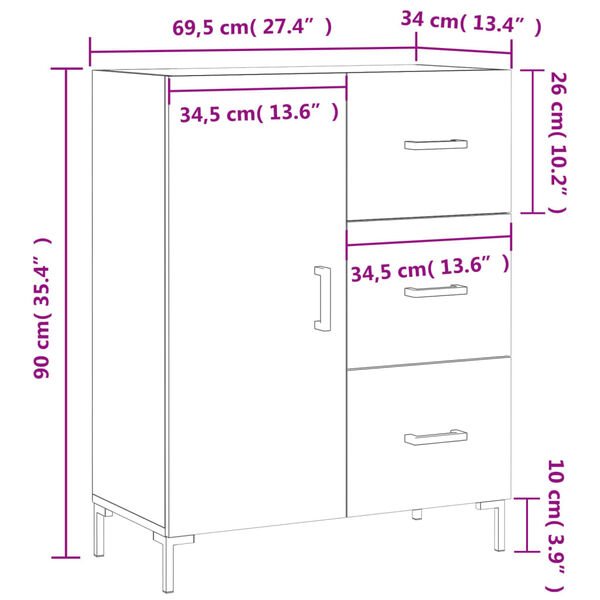 vidaXL Ντουλάπι Γκρι Σκυροδέματος 69,5x34x90 εκ. Επεξεργασμένο Ξύλο