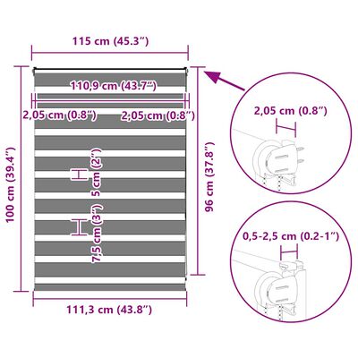 vidaXL Ζέβρα τυφλή Σκούρο Γκρι Πλάτος υφάσματος 110,9 εκ. Πολυεστέρας